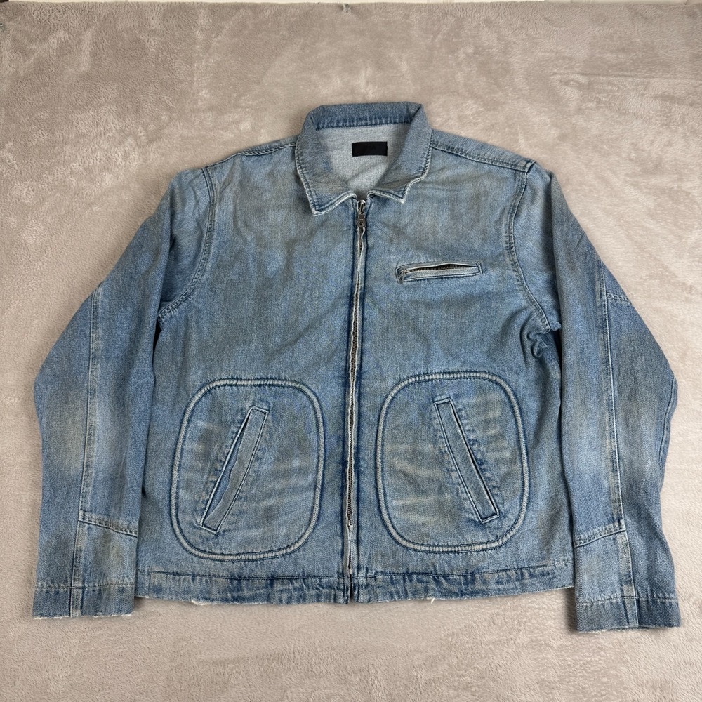 RTA Denim Full Zip Jacket Mens L Blue Preowned Cotton Comfort Lightwash Travel